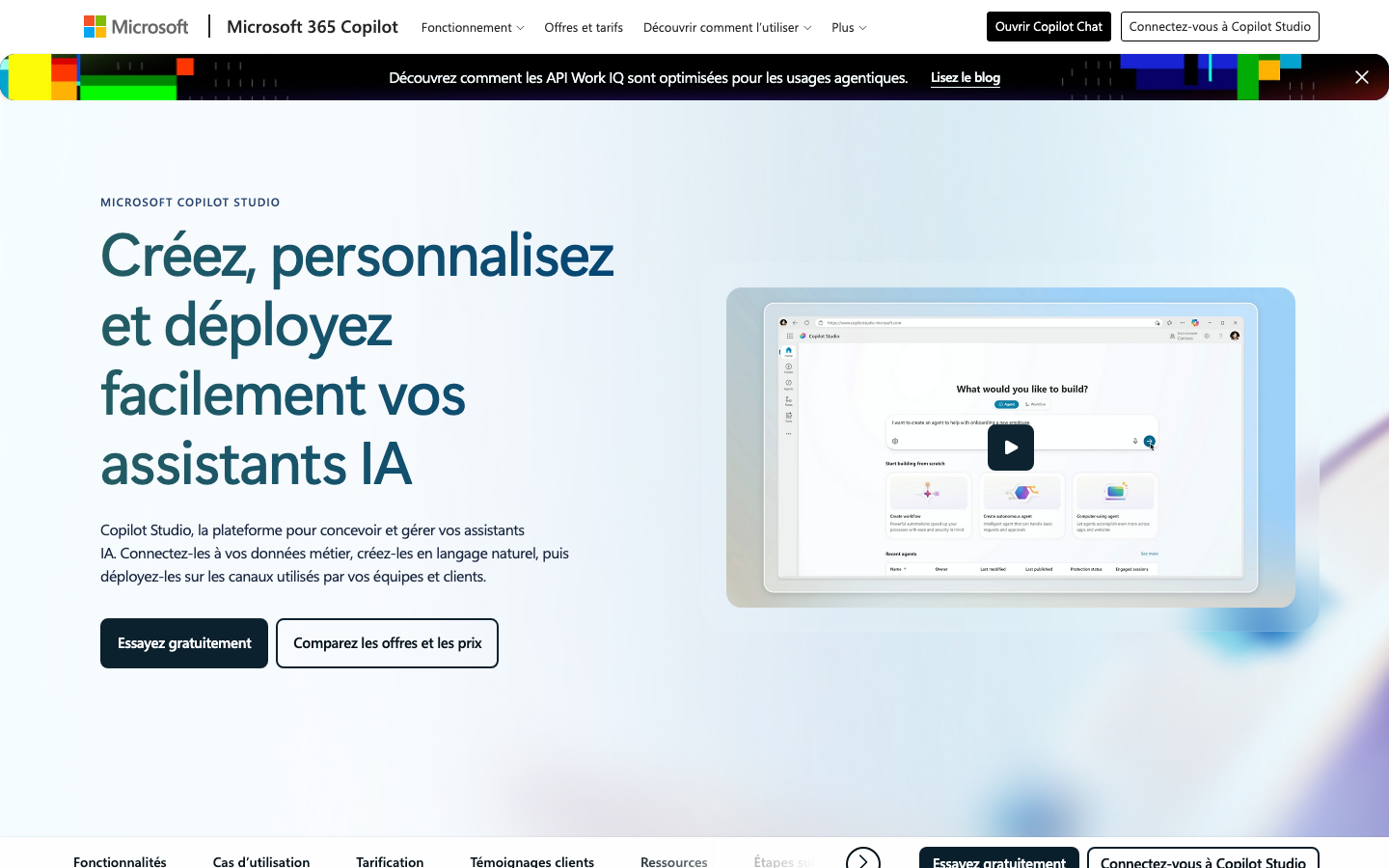 Page produit de Microsoft Copilot Studio : créez, personnalisez et déployez vos assistants IA